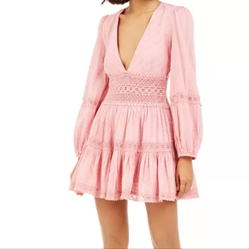 NWOT Free People Delightful Mini Dress Lace & Dotted Swiss Pink Size 2